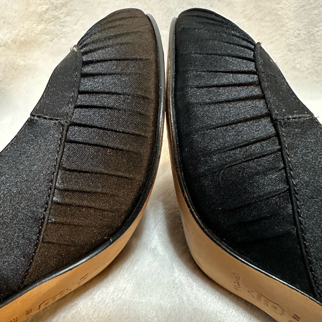 Euc-Nina Womens Evening Black Satin Peep Round Toe Pumps Slip On Shoes Size- 9m — image 4 of 8